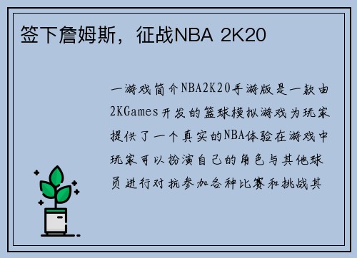 签下詹姆斯，征战NBA 2K20